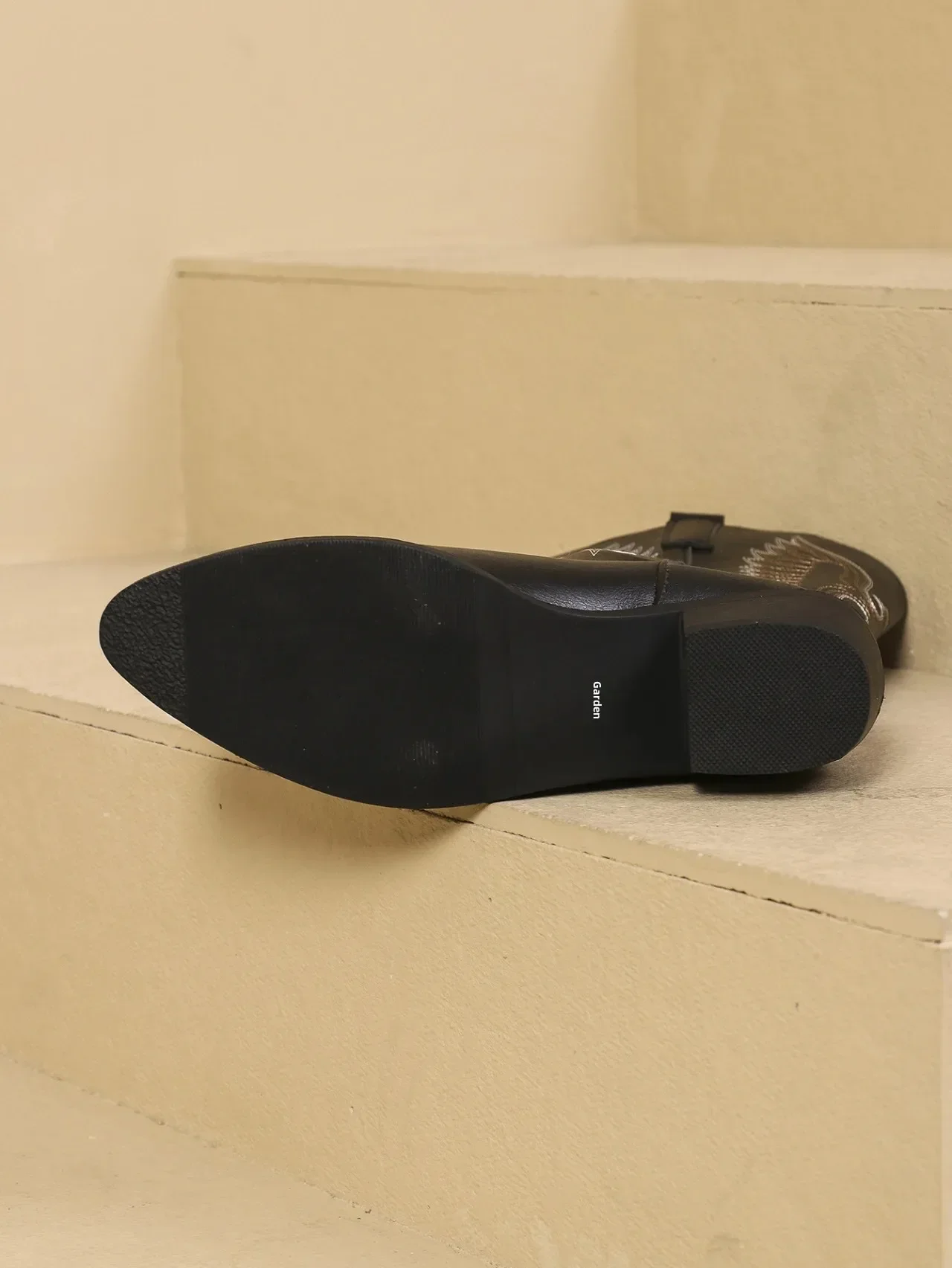 Plus Size Long Tube Boots Women's New Style High Heel Pointed Toe Denim Riding Boots Solid Color Western Style Bottes Rubber Mat