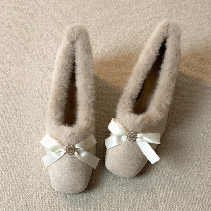 Fur Women High Heels Shoes Chunky Fashion Suede Pumps Designer Shallow Winter Boots Sexy Luxury Dress Zapatos Mujer Botas