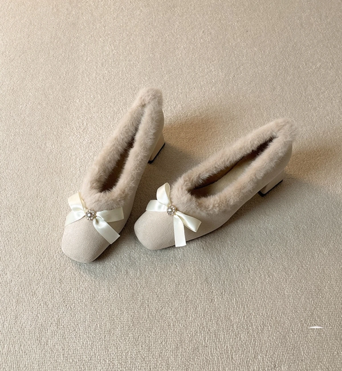 Fur Women High Heels Shoes Chunky Fashion Suede Pumps Designer Shallow Winter Boots Sexy Luxury Dress Zapatos Mujer Botas