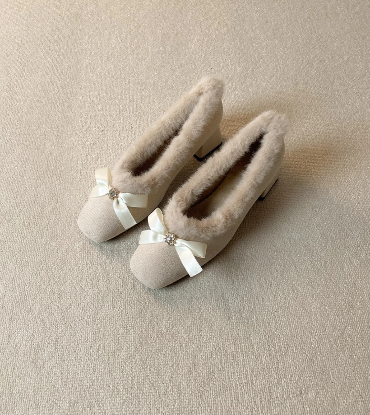 Fur Women High Heels Shoes Chunky Fashion Suede Pumps Designer Shallow Winter Boots Sexy Luxury Dress Zapatos Mujer Botas