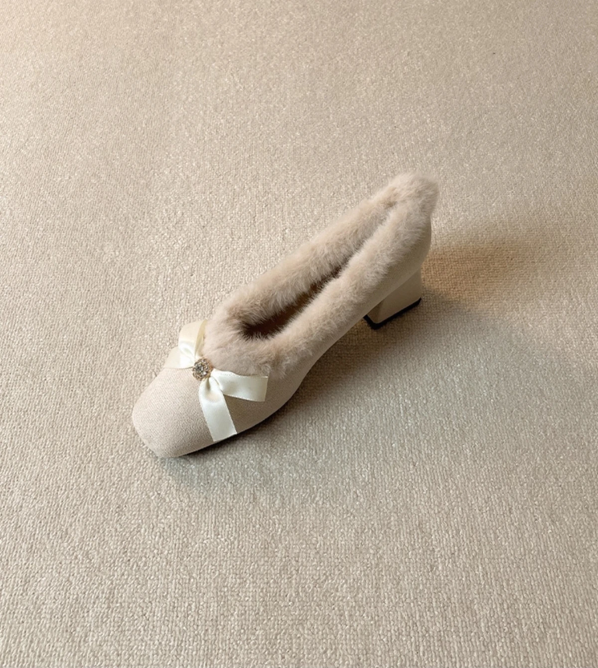 Fur Women High Heels Shoes Chunky Fashion Suede Pumps Designer Shallow Winter Boots Sexy Luxury Dress Zapatos Mujer Botas