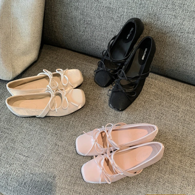 New Butterfly-knot Women Mary Jane Shoes Fashion Slip on Internal Elevation Shoes Ladies Outdoor Dress Shoes