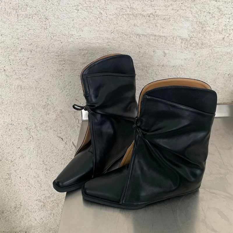 2025 New Style Women’s Cowboy Boots Pointed Toe Thick Heel Female Short Boots Large Size Bow Trouser Boots for Women 2025 New Style Women's Cowboy Boots Pointed Toe Thick Heel Female Short Boots Large Size Bow Trouser Boots for Women