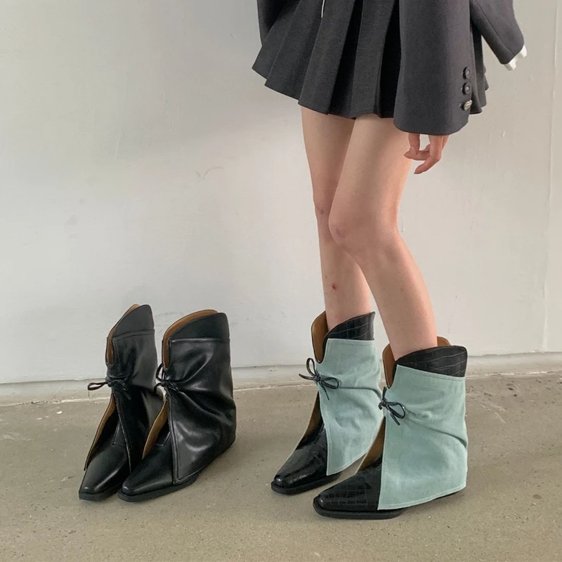 2025 New Style Women’s Cowboy Boots Pointed Toe Thick Heel Female Short Boots Large Size Bow Trouser Boots for Women 2025 New Style Women's Cowboy Boots Pointed Toe Thick Heel Female Short Boots Large Size Bow Trouser Boots for Women
