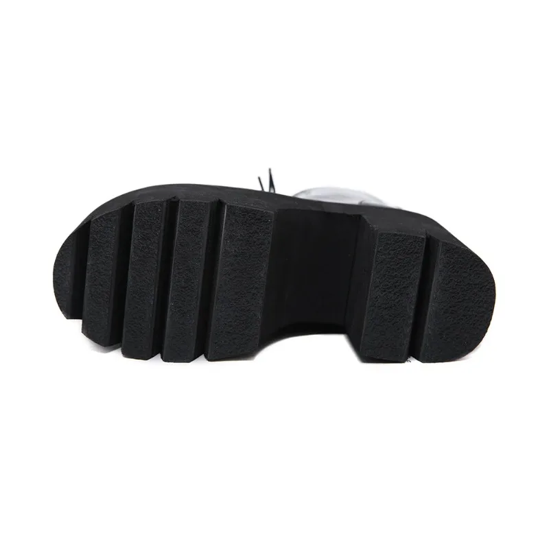 Women's Side Zipper Platform Boots Comfy Round Toe Lace Up Shoes Fashion Solid Color Comabt Boots Chunky Heels