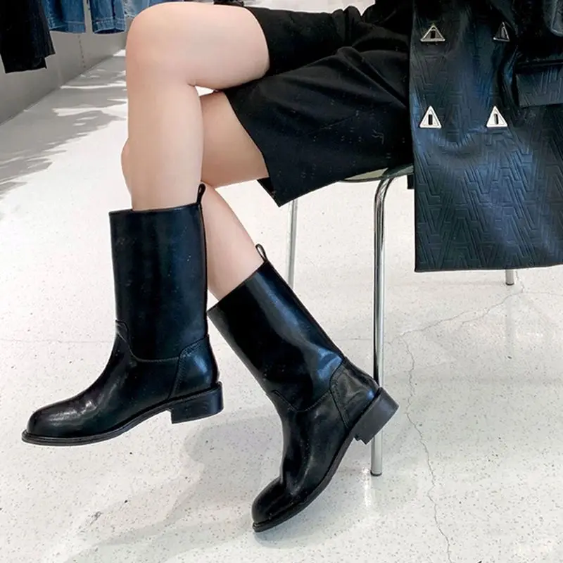 Black Western Punk Mid Calf Shoes For Woman Women’s Boots Half High Round Toe Quality On Offer Comfortable Goth Footwear Black Western Punk Mid Calf Shoes For Woman Women's Boots Half High Round Toe Quality On Offer Comfortable Goth Footwear