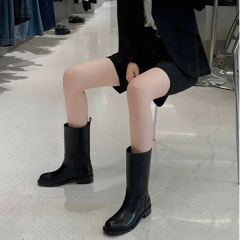 Black Western Punk Mid Calf Shoes For Woman Women’s Boots Half High Round Toe Quality On Offer Comfortable Goth Footwear Black Western Punk Mid Calf Shoes For Woman Women's Boots Half High Round Toe Quality On Offer Comfortable Goth Footwear