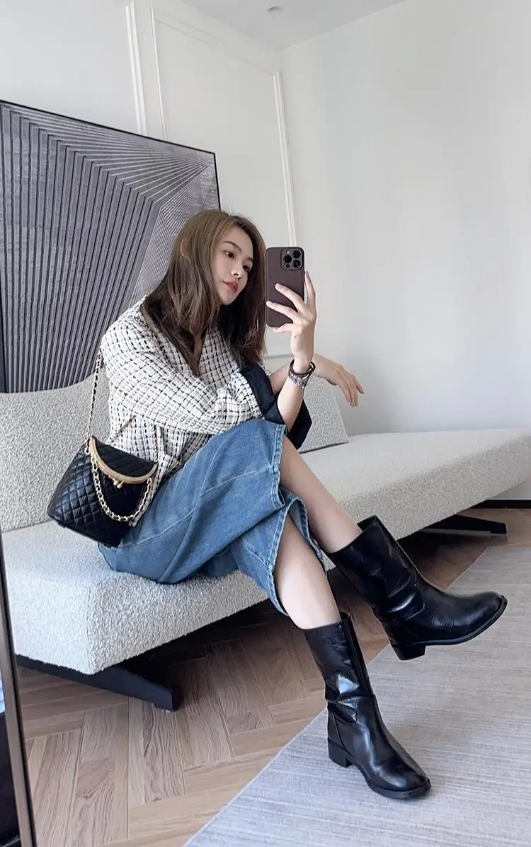 Black Western Punk Mid Calf Shoes For Woman Women's Boots Half High Round Toe Quality On Offer Comfortable Goth Footwear Black Western Punk Mid Calf Shoes For Woman Women's Boots Half High Round Toe Quality On Offer Comfortable Goth Footwear