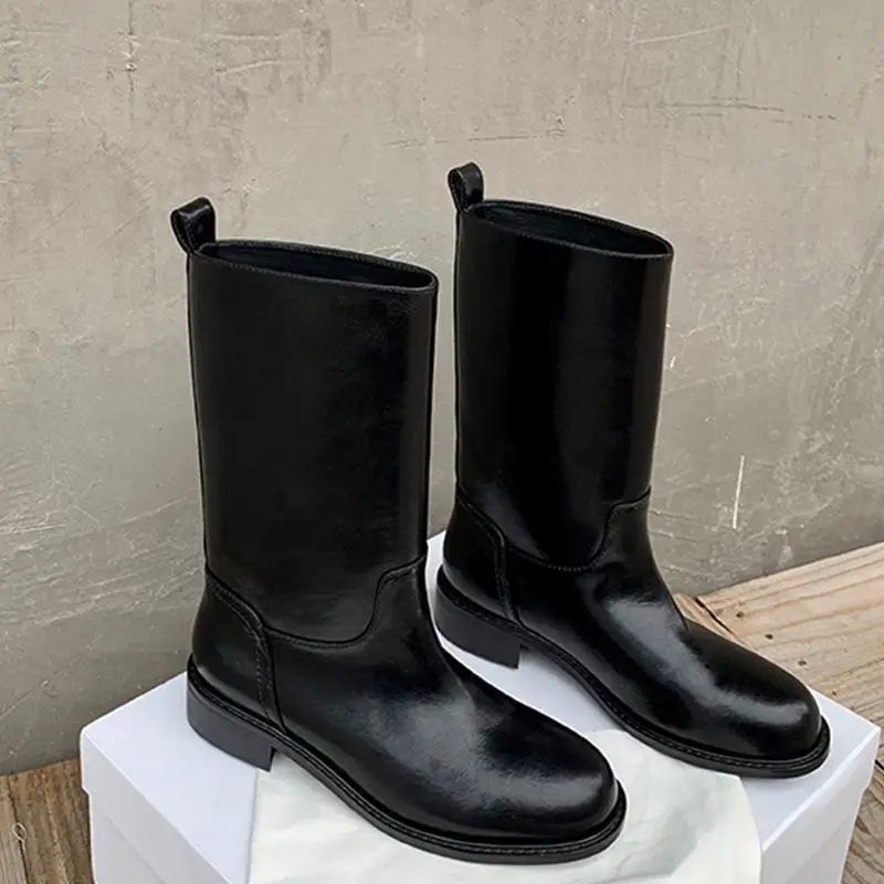 Black Western Punk Mid Calf Shoes For Woman Women’s Boots Half High Round Toe Quality On Offer Comfortable Goth Footwear Black Western Punk Mid Calf Shoes For Woman Women's Boots Half High Round Toe Quality On Offer Comfortable Goth Footwear