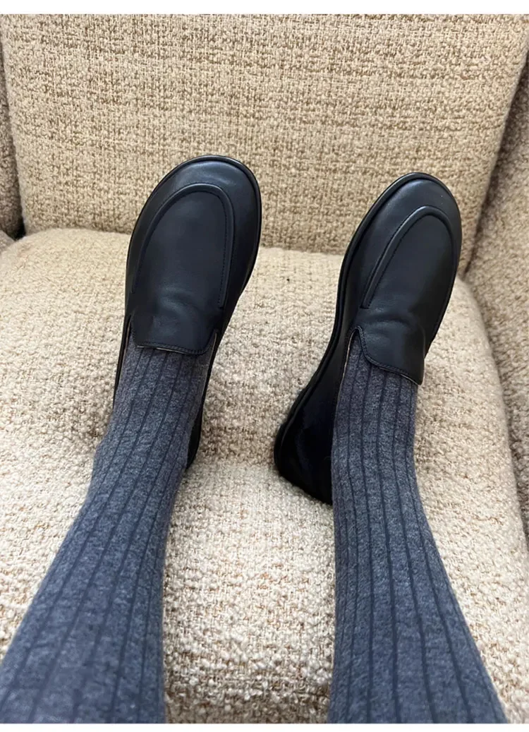 Loafers Women's Shoes 2025 New Spring Round Toe Slip-on Small Leather Shoes Casual Soft Leather Flat Mules