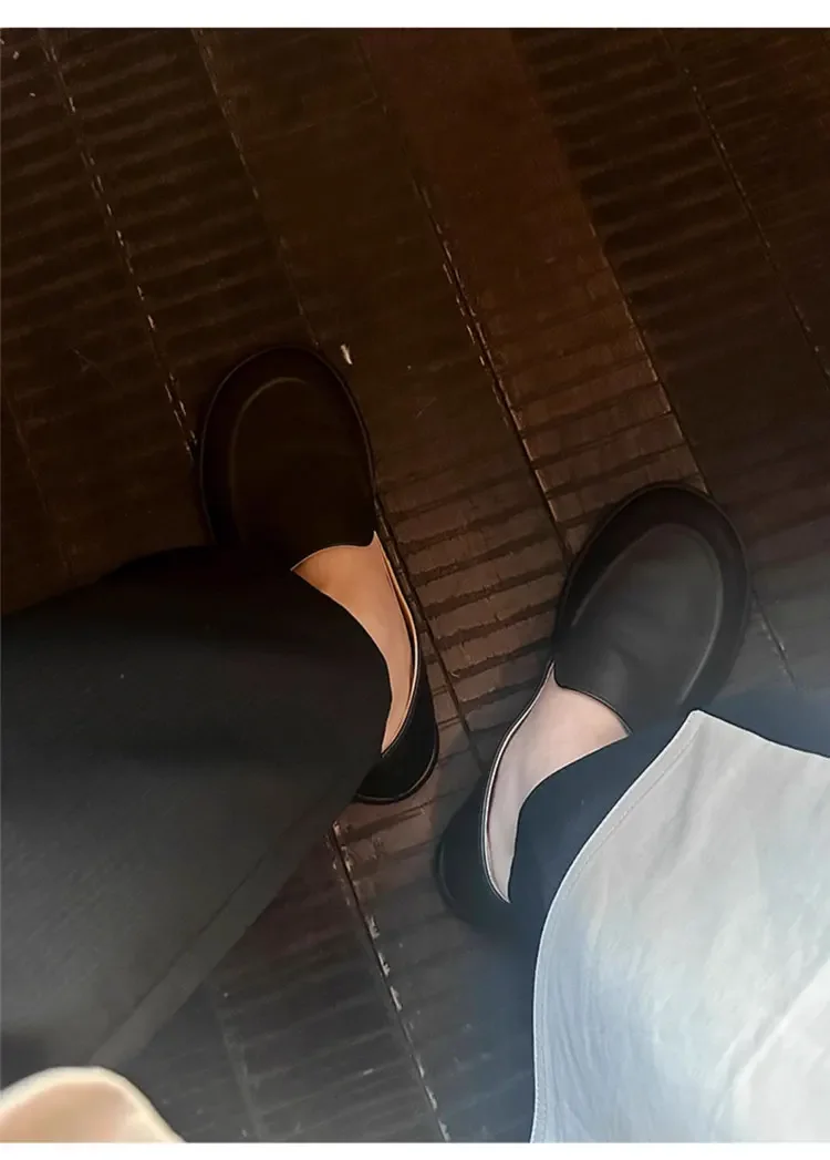 Loafers Women's Shoes 2025 New Spring Round Toe Slip-on Small Leather Shoes Casual Soft Leather Flat Mules