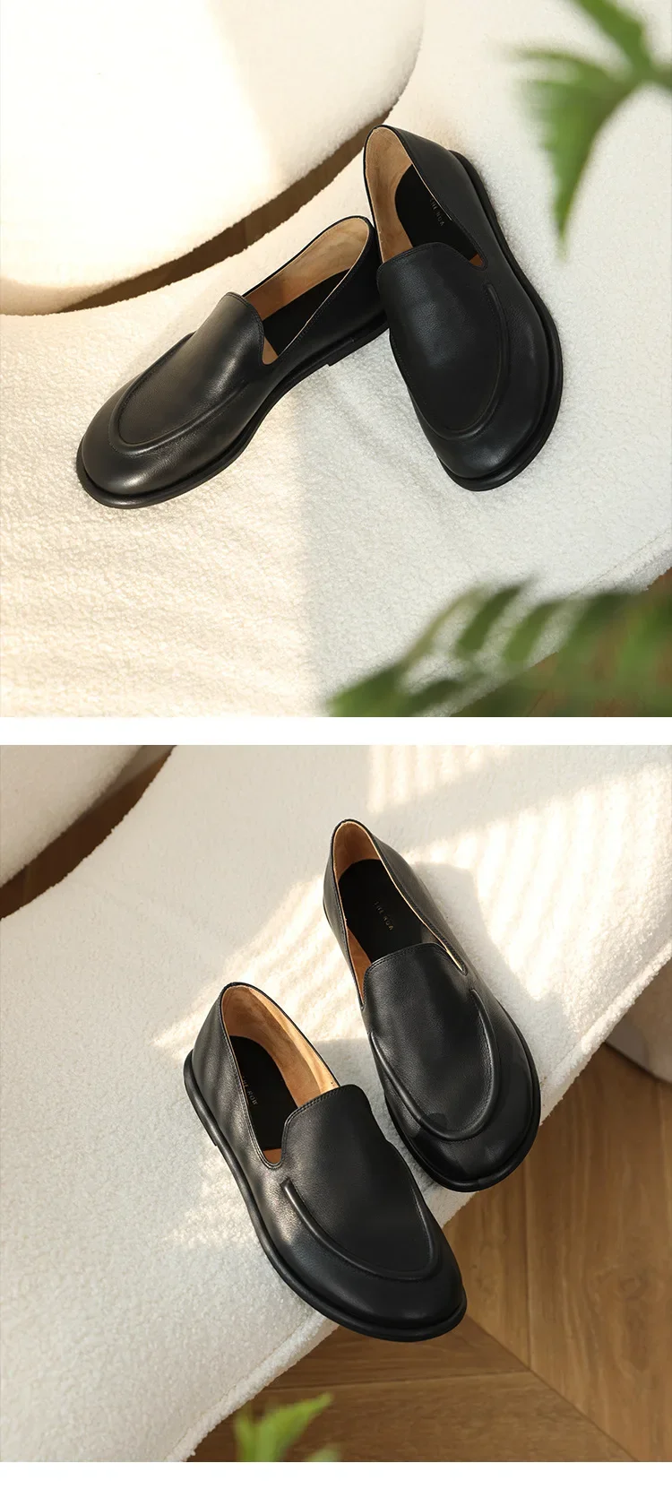 Loafers Women's Shoes 2025 New Spring Round Toe Slip-on Small Leather Shoes Casual Soft Leather Flat Mules