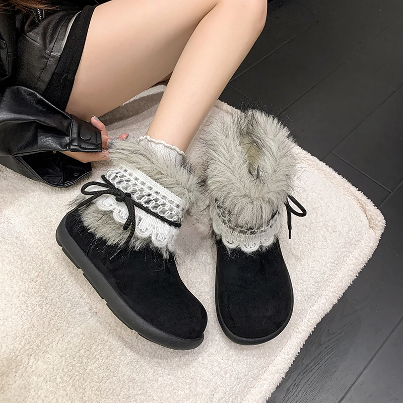 Winter Chunky Thick Sole Keep Warm Women Snow Boots Outdoor Concise Soft Sole Cotton Short Booties Shoes Zapatos Mujer