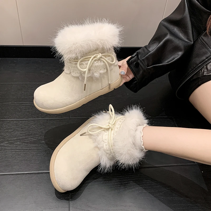 Winter Chunky Thick Sole Keep Warm Women Snow Boots Outdoor Concise Soft Sole Cotton Short Booties Shoes Zapatos Mujer