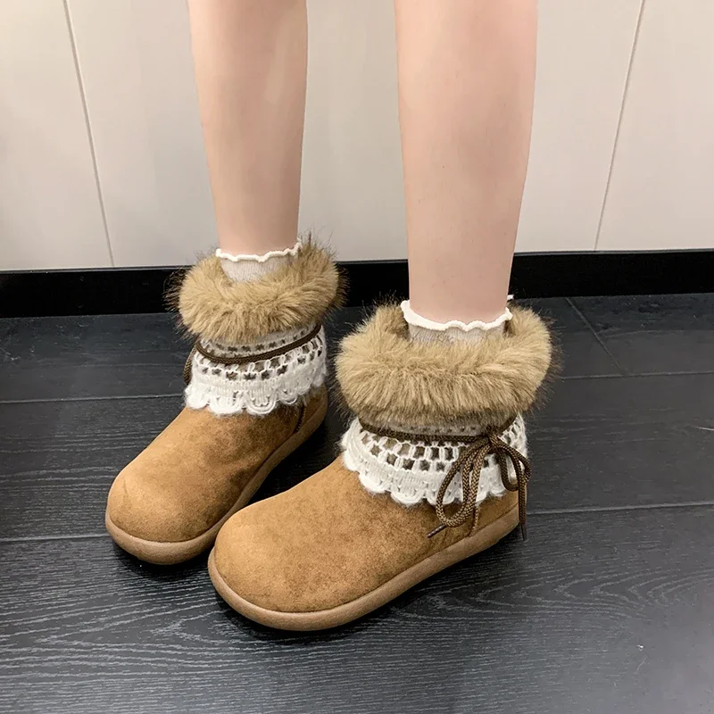 Winter Chunky Thick Sole Keep Warm Women Snow Boots Outdoor Concise Soft Sole Cotton Short Booties Shoes Zapatos Mujer