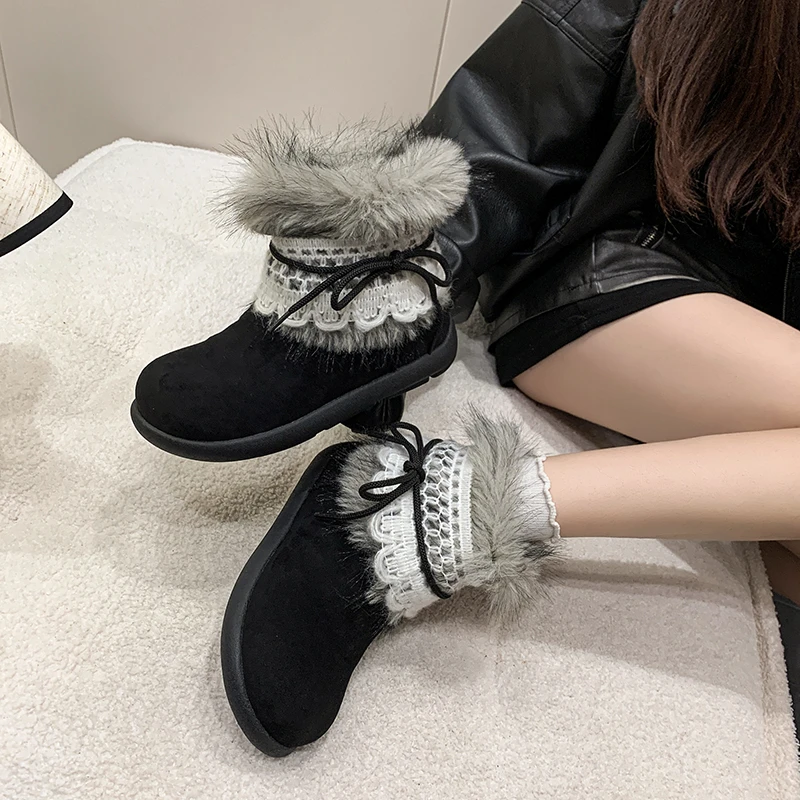 Winter Chunky Thick Sole Keep Warm Women Snow Boots Outdoor Concise Soft Sole Cotton Short Booties Shoes Zapatos Mujer