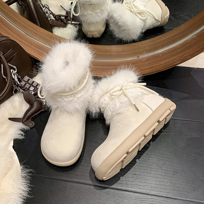 Winter Chunky Thick Sole Keep Warm Women Snow Boots Outdoor Concise Soft Sole Cotton Short Booties Shoes Zapatos Mujer