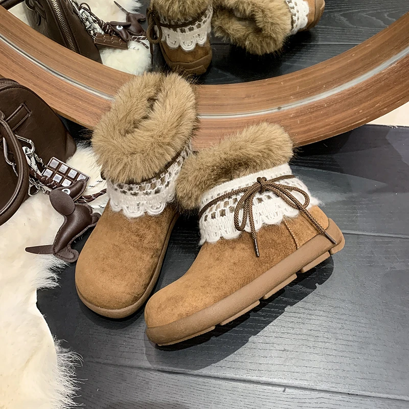 Winter Chunky Thick Sole Keep Warm Women Snow Boots Outdoor Concise Soft Sole Cotton Short Booties Shoes Zapatos Mujer