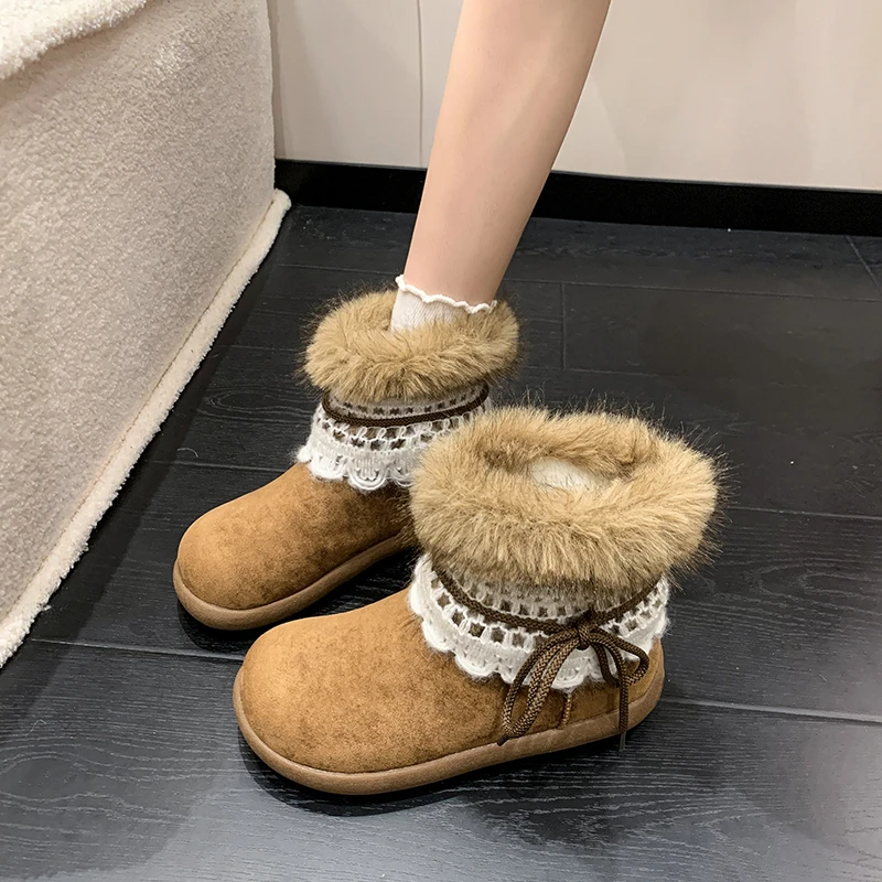 Winter Chunky Thick Sole Keep Warm Women Snow Boots Outdoor Concise Soft Sole Cotton Short Booties Shoes Zapatos Mujer
