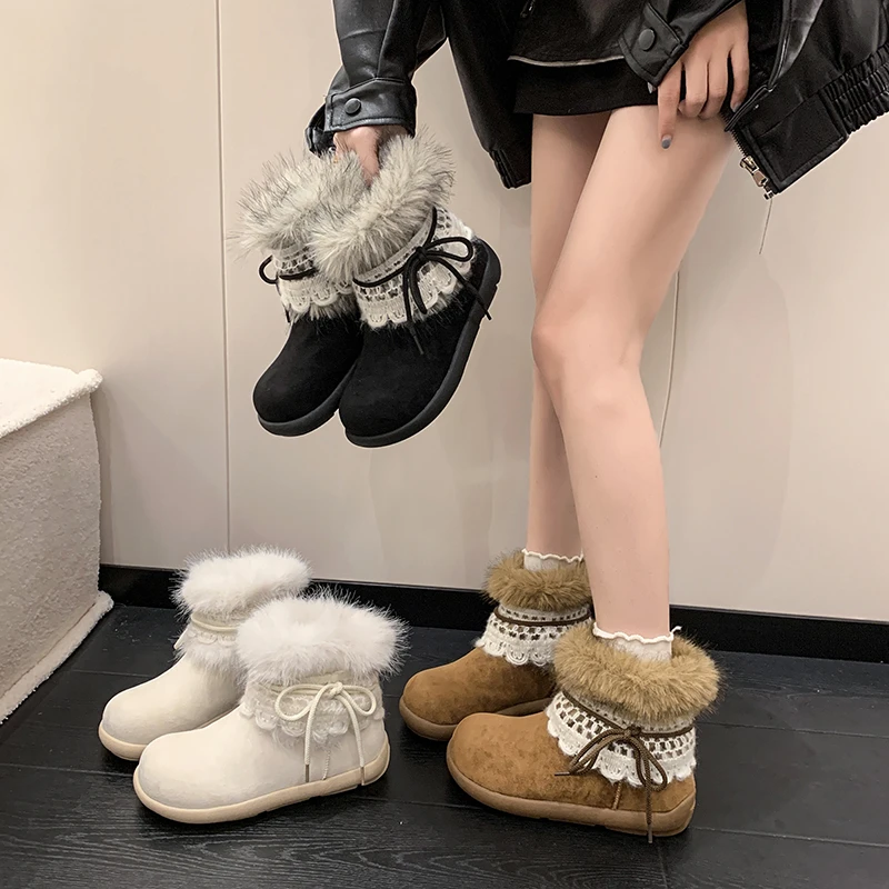 Winter Chunky Thick Sole Keep Warm Women Snow Boots Outdoor Concise Soft Sole Cotton Short Booties Shoes Zapatos Mujer