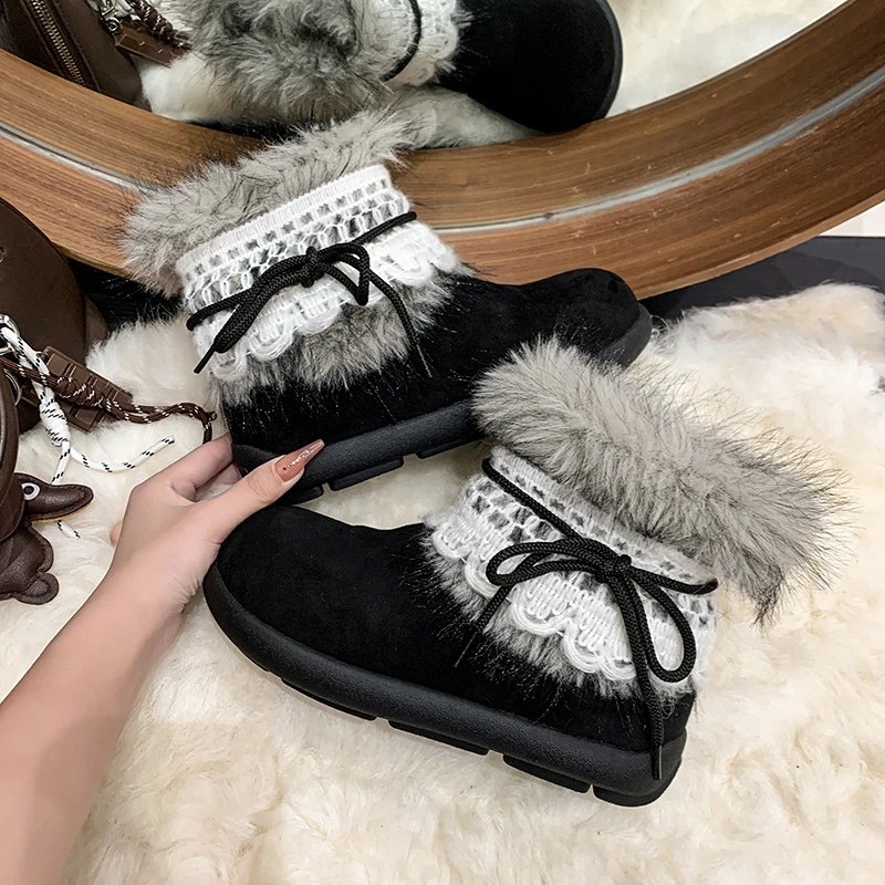 Winter Chunky Thick Sole Keep Warm Women Snow Boots Outdoor Concise Soft Sole Cotton Short Booties Shoes Zapatos Mujer