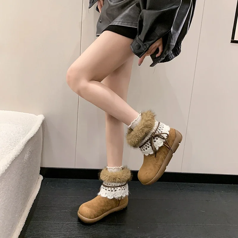 Winter Chunky Thick Sole Keep Warm Women Snow Boots Outdoor Concise Soft Sole Cotton Short Booties Shoes Zapatos Mujer