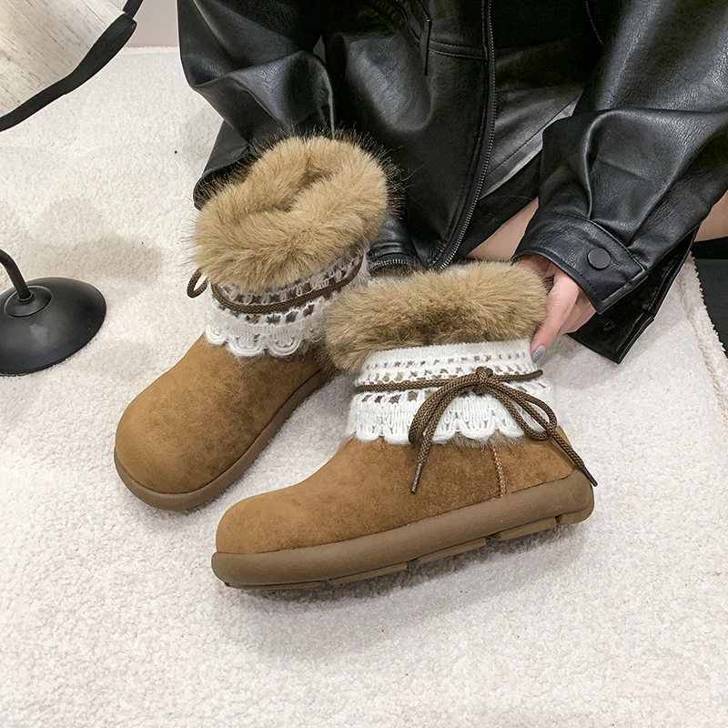 Winter Chunky Thick Sole Keep Warm Women Snow Boots Outdoor Concise Soft Sole Cotton Short Booties Shoes Zapatos Mujer