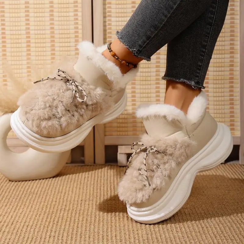Comfort Thick Bottom Fluffy Fur Snow Boots Women 2025 Winter Chunky Platform Non Slip Furry Ankle Boots Warm Thick Plush Shoes