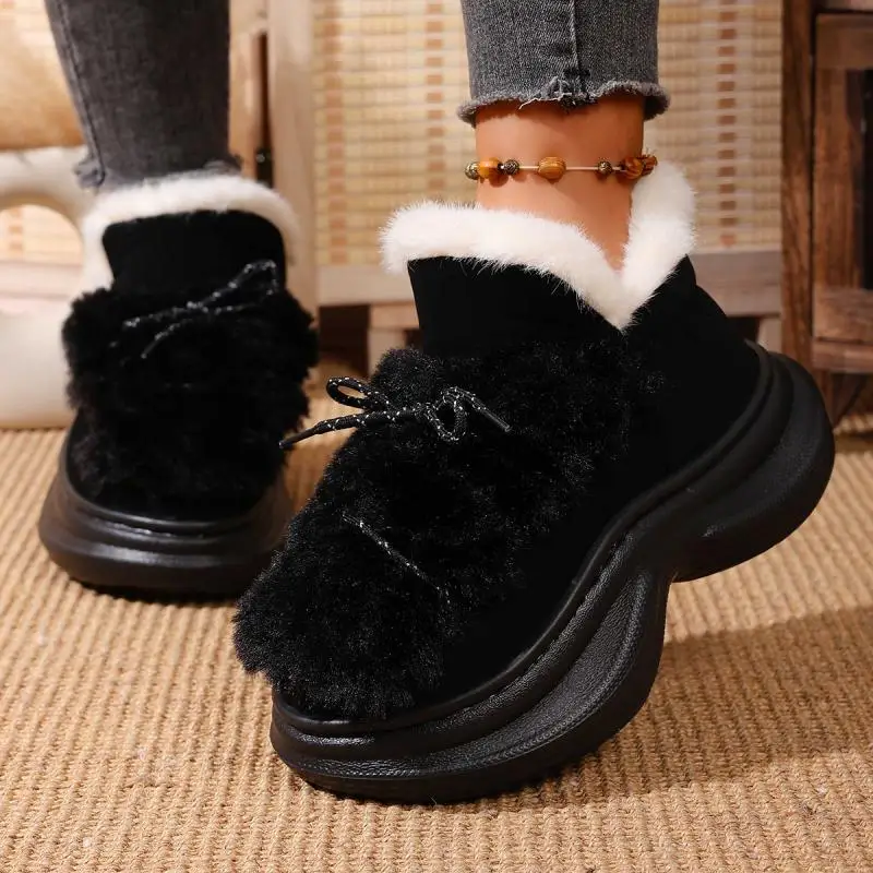 Comfort Thick Bottom Fluffy Fur Snow Boots Women 2025 Winter Chunky Platform Non Slip Furry Ankle Boots Warm Thick Plush Shoes