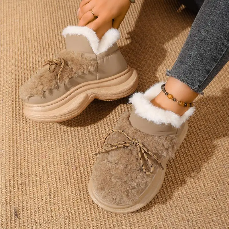 Comfort Thick Bottom Fluffy Fur Snow Boots Women 2025 Winter Chunky Platform Non Slip Furry Ankle Boots Warm Thick Plush Shoes