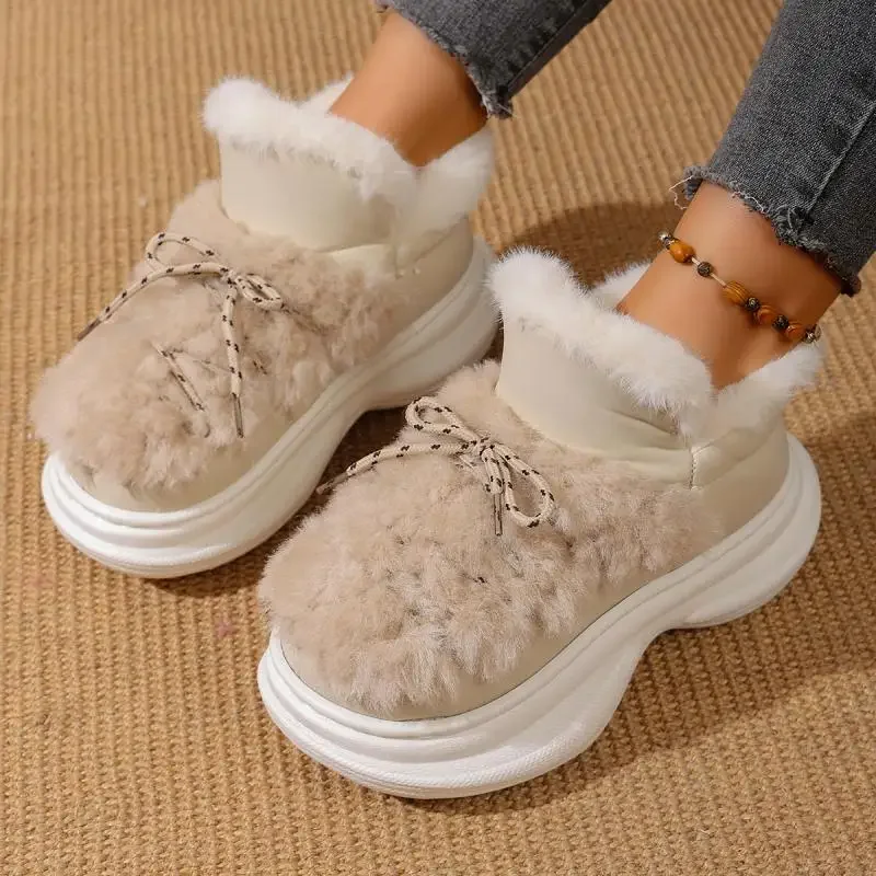 Comfort Thick Bottom Fluffy Fur Snow Boots Women 2025 Winter Chunky Platform Non Slip Furry Ankle Boots Warm Thick Plush Shoes