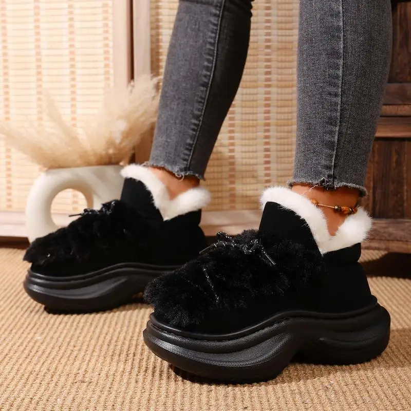 Comfort Thick Bottom Fluffy Fur Snow Boots Women 2025 Winter Chunky Platform Non Slip Furry Ankle Boots Warm Thick Plush Shoes