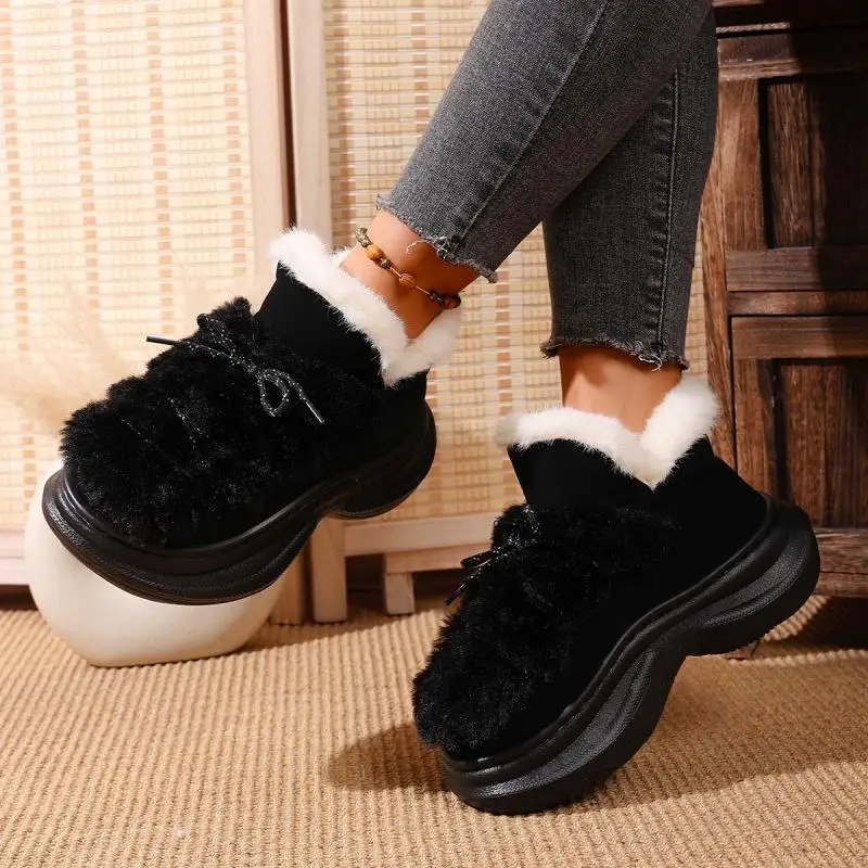Comfort Thick Bottom Fluffy Fur Snow Boots Women 2025 Winter Chunky Platform Non Slip Furry Ankle Boots Warm Thick Plush Shoes