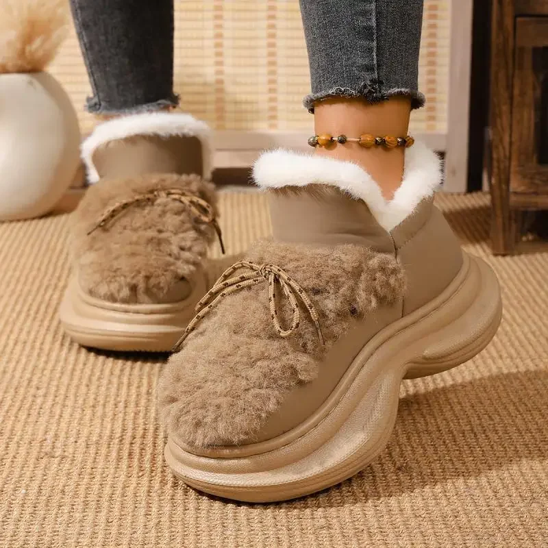 Comfort Thick Bottom Fluffy Fur Snow Boots Women 2025 Winter Chunky Platform Non Slip Furry Ankle Boots Warm Thick Plush Shoes