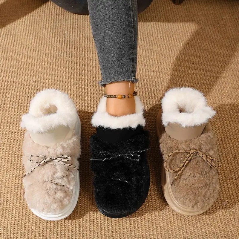 Comfort Thick Bottom Fluffy Fur Snow Boots Women 2025 Winter Chunky Platform Non Slip Furry Ankle Boots Warm Thick Plush Shoes