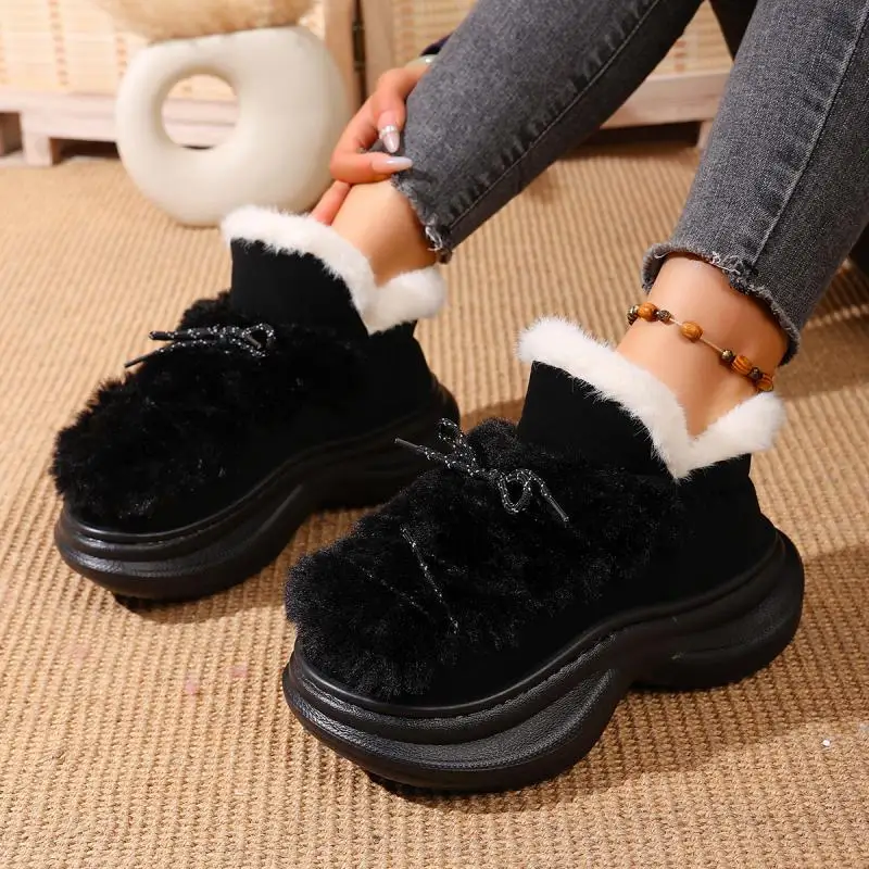 Comfort Thick Bottom Fluffy Fur Snow Boots Women 2025 Winter Chunky Platform Non Slip Furry Ankle Boots Warm Thick Plush Shoes