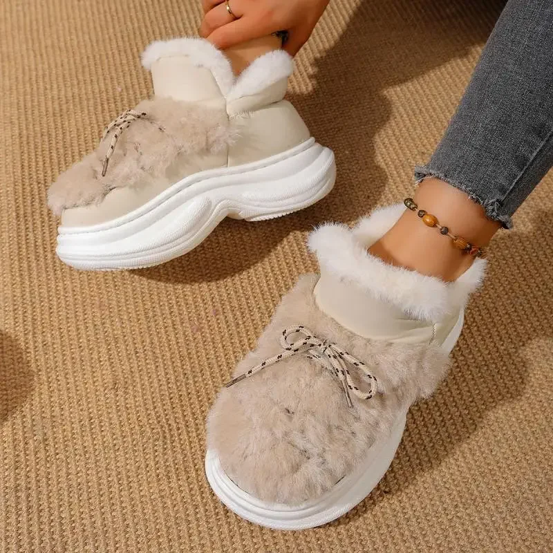 Comfort Thick Bottom Fluffy Fur Snow Boots Women 2025 Winter Chunky Platform Non Slip Furry Ankle Boots Warm Thick Plush Shoes