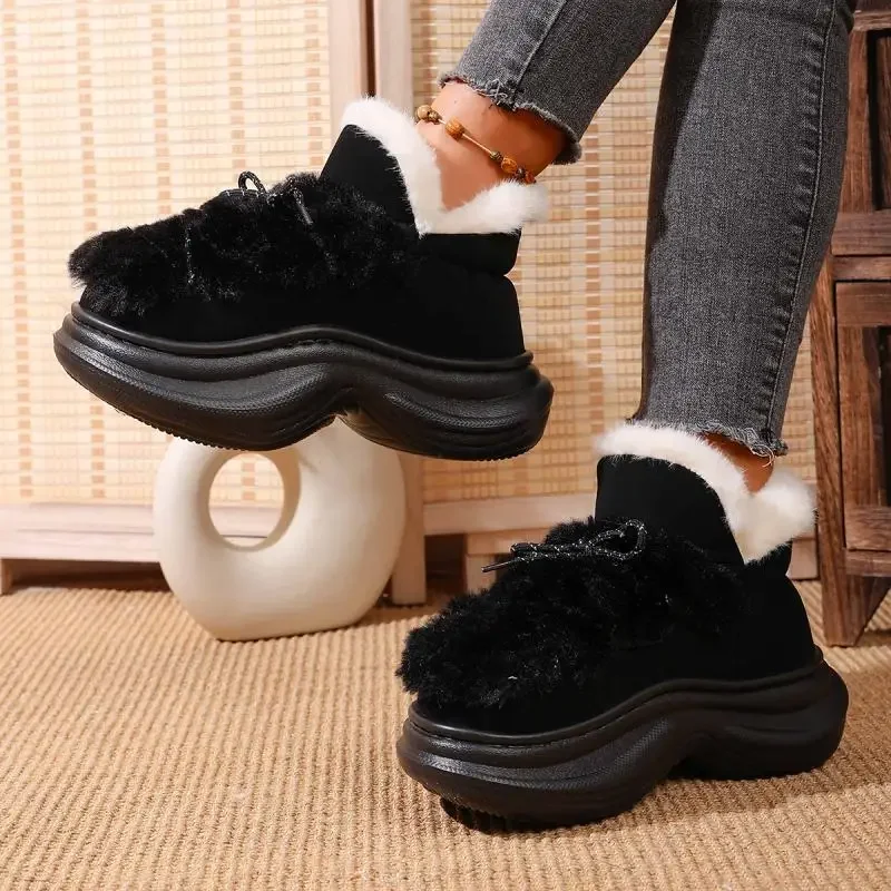 Comfort Thick Bottom Fluffy Fur Snow Boots Women 2025 Winter Chunky Platform Non Slip Furry Ankle Boots Warm Thick Plush Shoes