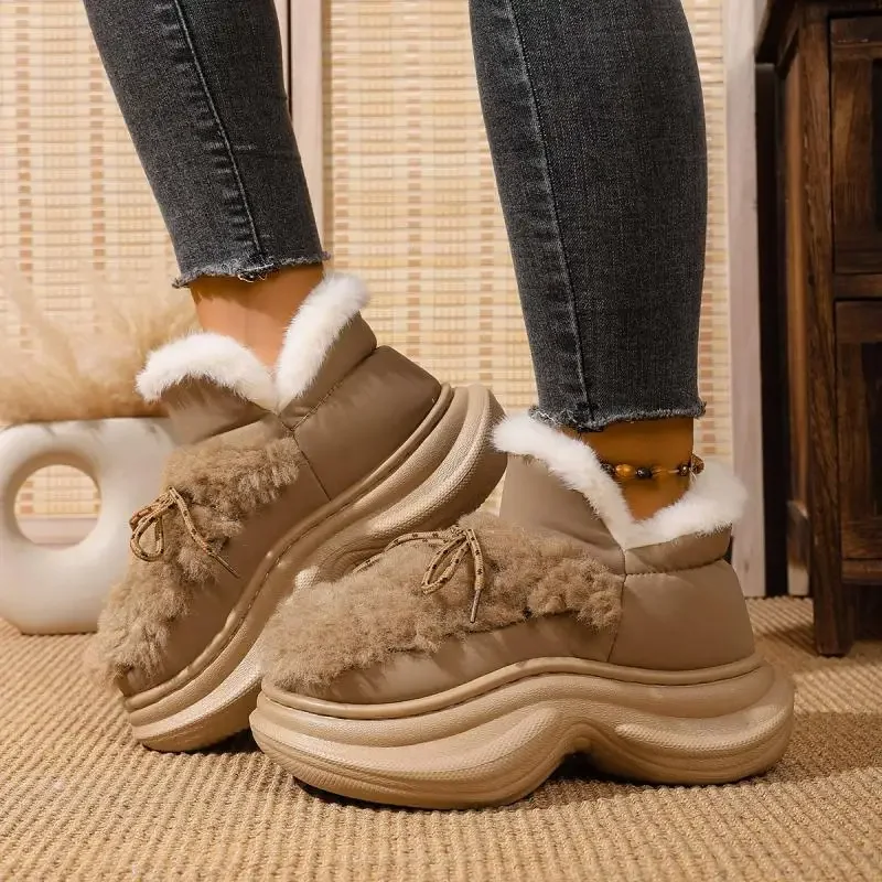 Comfort Thick Bottom Fluffy Fur Snow Boots Women 2025 Winter Chunky Platform Non Slip Furry Ankle Boots Warm Thick Plush Shoes