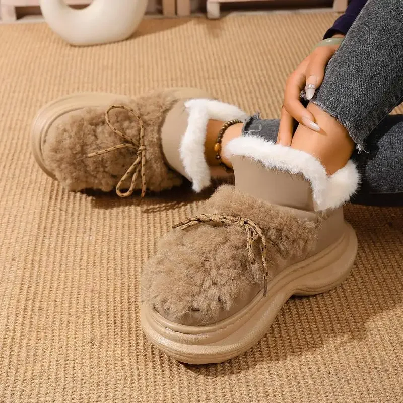 Comfort Thick Bottom Fluffy Fur Snow Boots Women 2025 Winter Chunky Platform Non Slip Furry Ankle Boots Warm Thick Plush Shoes