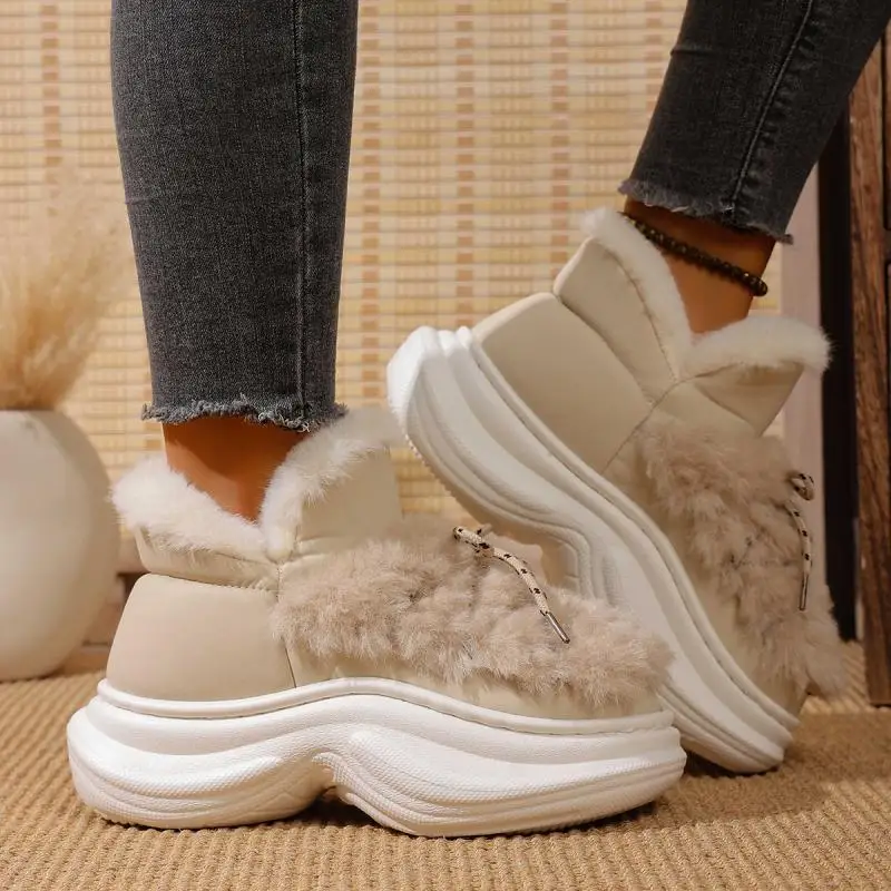 Comfort Thick Bottom Fluffy Fur Snow Boots Women 2025 Winter Chunky Platform Non Slip Furry Ankle Boots Warm Thick Plush Shoes