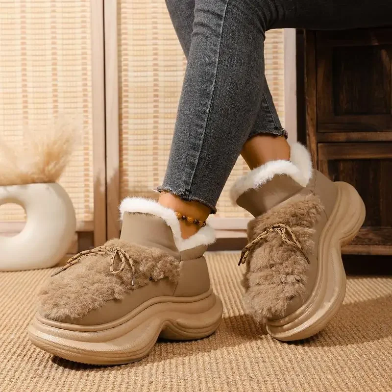 Comfort Thick Bottom Fluffy Fur Snow Boots Women 2025 Winter Chunky Platform Non Slip Furry Ankle Boots Warm Thick Plush Shoes