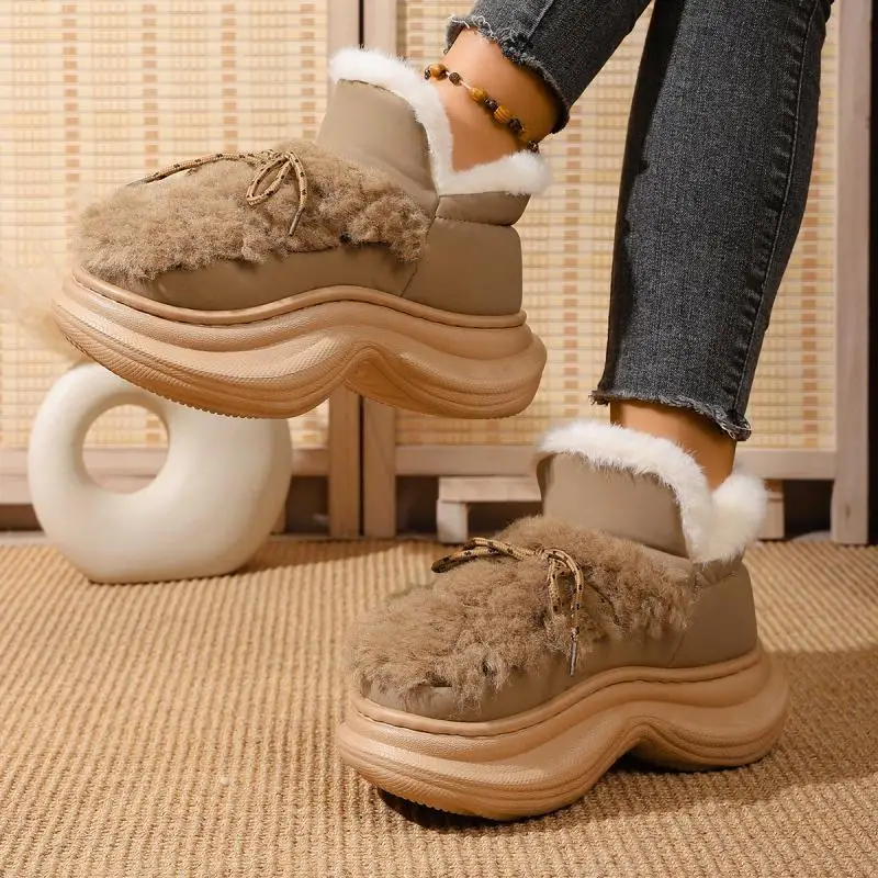 Comfort Thick Bottom Fluffy Fur Snow Boots Women 2025 Winter Chunky Platform Non Slip Furry Ankle Boots Warm Thick Plush Shoes