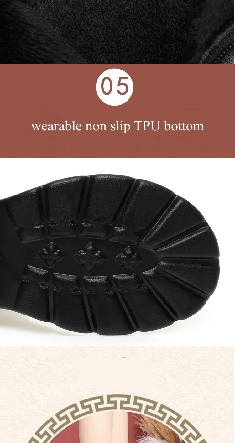 6cm British Style Fall Winter Soft Leather Boots Women's Platform Shoes Elegant Block Heels Warm Fur Ankle Boots Office Mom