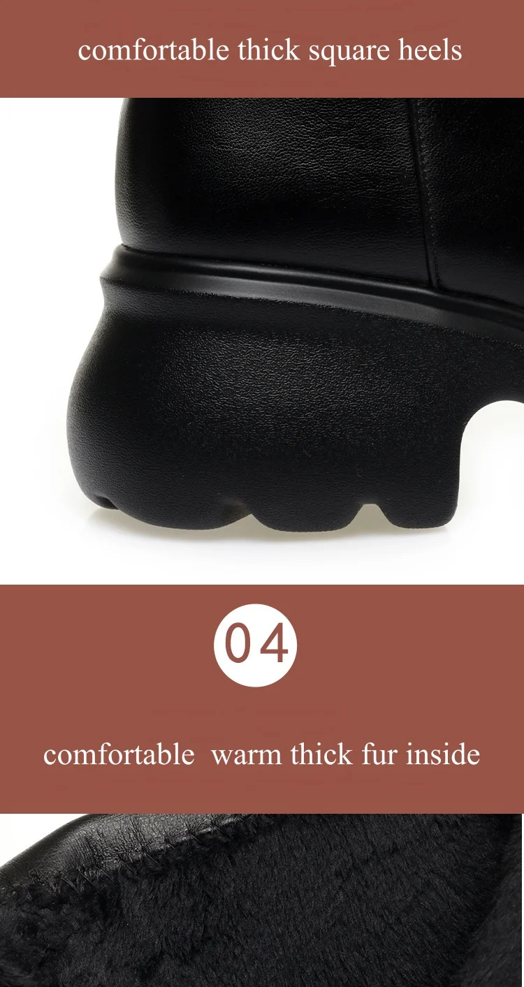 6cm British Style Fall Winter Soft Leather Boots Women's Platform Shoes Elegant Block Heels Warm Fur Ankle Boots Office Mom