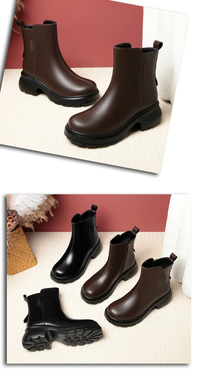 6cm British Style Fall Winter Soft Leather Boots Women's Platform Shoes Elegant Block Heels Warm Fur Ankle Boots Office Mom 6cm British Style Fall Winter Soft Leather Boots Women's Platform Shoes Elegant Block Heels Warm Fur Ankle Boots Office Mom
