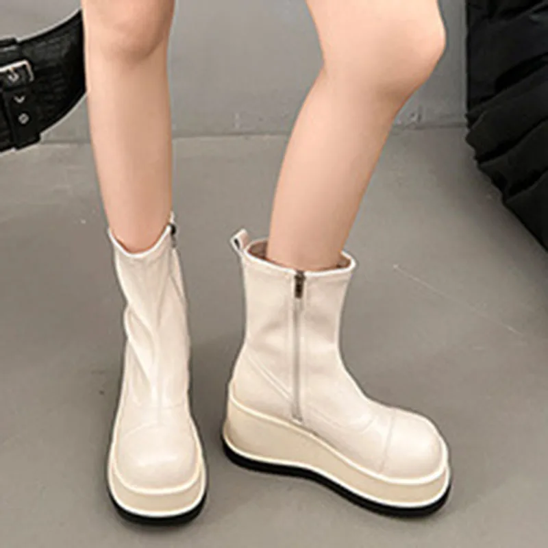 British Style Thick Bottom Round Head Ankle Boots for Women Female Autumn Thick Bottom Gothic High Heels Women's Short Boots