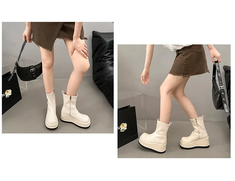 British Style Thick Bottom Round Head Ankle Boots for Women Female Autumn Thick Bottom Gothic High Heels Women's Short Boots