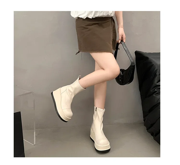 British Style Thick Bottom Round Head Ankle Boots for Women Female Autumn Thick Bottom Gothic High Heels Women's Short Boots