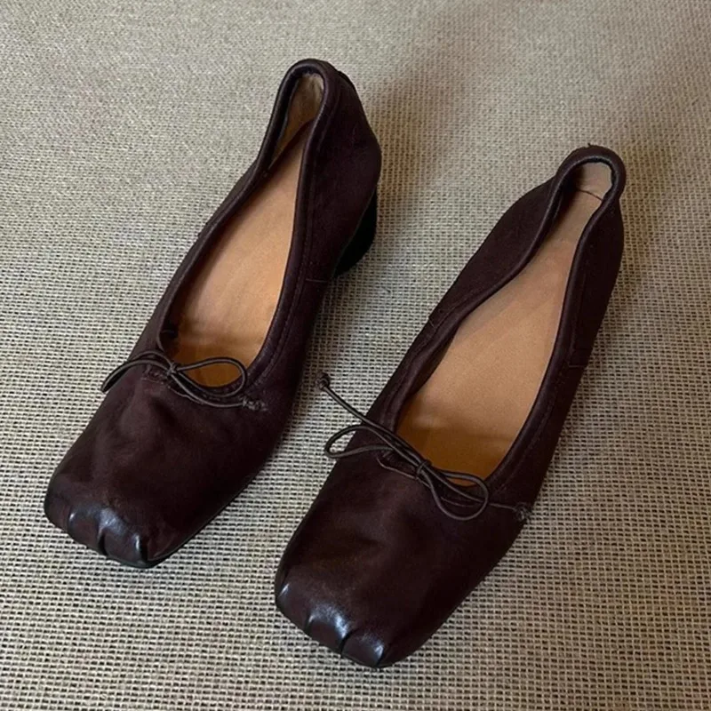 Square Toe wrinkled Mary Jane Shoes Soft Leather Round Heel Ballerina Shoes For Women Slip On with Bowknot French Retro Pumps Square Toe wrinkled Mary Jane Shoes Soft Leather Round Heel Ballerina Shoes For Women Slip On with Bowknot French Retro Pumps
